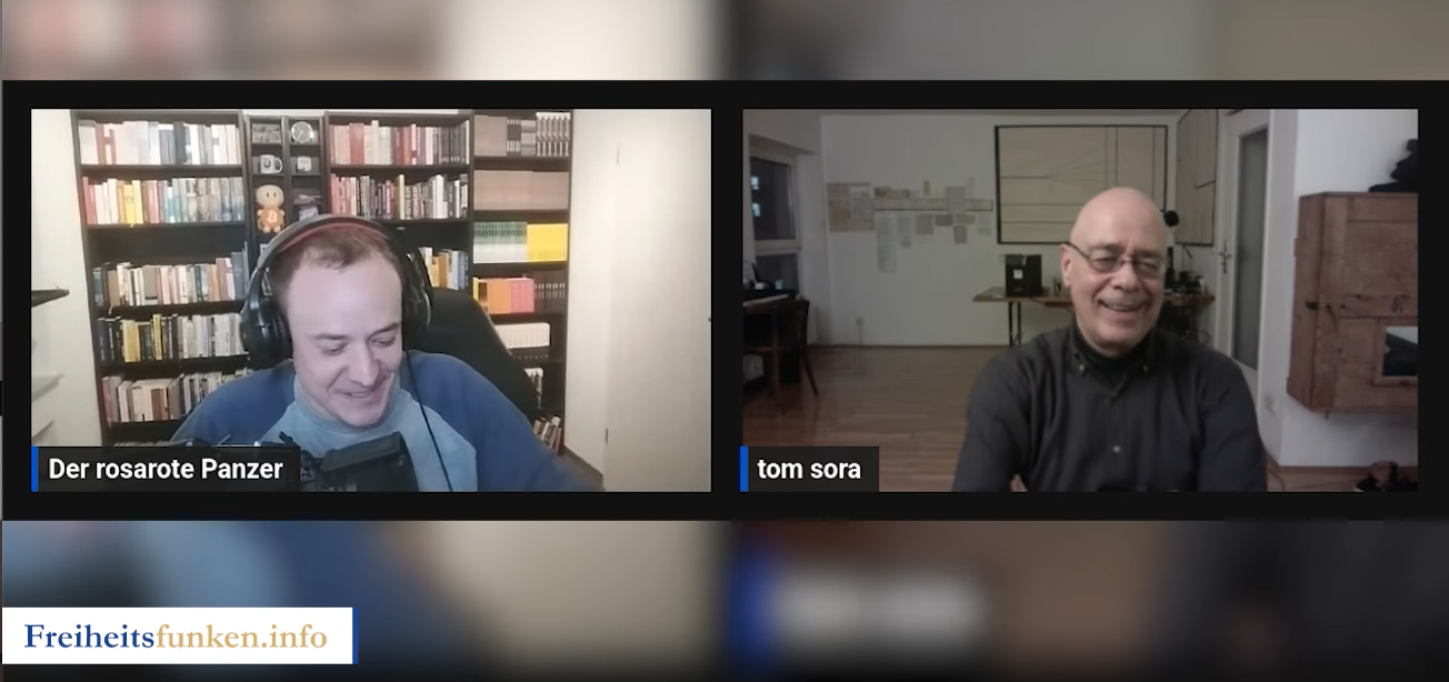 Screenshot aus dem Video mit dem Interview mit Tom-Sora in Rosaroter-Panzer/Freiheitsfunken